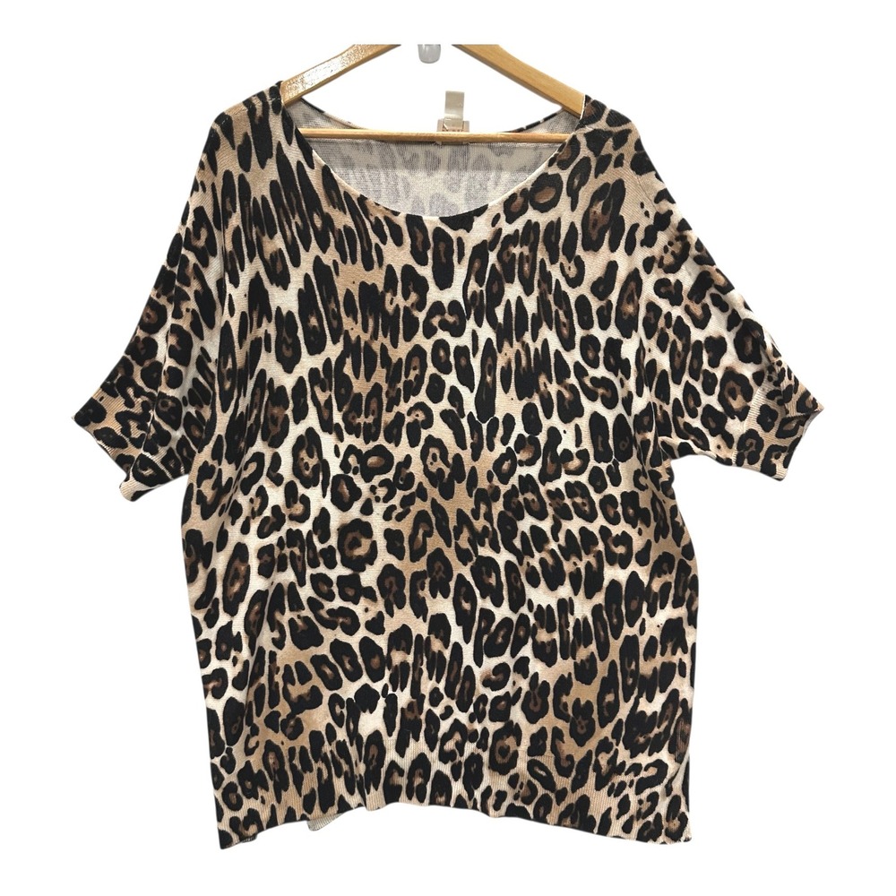 Chico's Sweater Women's Size 3 Leopard Print Short Sleeve Knit XL